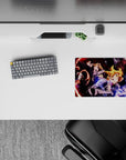 14x10 inches anime mouse pad with red sparks, blue lightning, loud fast energy, punchy colors.