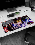 Anime mouse pad 32x16 inches showing Edward lunging in automail as Alphonse looms in glowing armor.