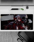 Gothic crimson anime mouse pad 32x16 inches in smoky black and silver with skull backdrop.