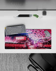 Compact 28x12 deskmat highlights radiant moonlight and sakura-lined streets for immersive tranquil vibes