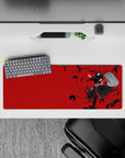 32x12 inches mouse pad with Itachi, embodying his dark and mysterious nature with a red backdrop and crows.