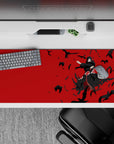 36x16 inches desk pad with Itachi Uchiha, capturing his mysterious aura and power with crows and a striking red backdrop.