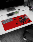 Modern 32x16 inches mouse pad with Itachi Uchiha surrounded by crows and a red background, capturing his dark energy.
