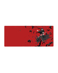 Mouse pad featuring Itachi Uchiha, 28x12 inches, with his dark power and mysterious aura, surrounded by crows against a red backdrop.
