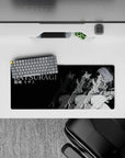 Bold 28x12 mouse pad with Misato Katsuragi’s iconic energy, strength, and charisma presented in a grayscale noir aesthetic