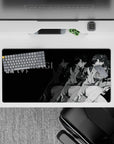Bold 32x16 mouse pad with Misato Katsuragi’s strength and charisma, presented in a striking grayscale noir aesthetic