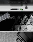 Bold 40x20 desk pad with grayscale noir design capturing Misato Katsuragi’s strength, charisma, and iconic energy