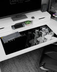 Iconic 36x16 anime desk mat with Misato Katsuragi, capturing her strength and charisma in a bold grayscale noir design