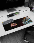 Special Fire Force squad in helmets, eyes forward, with flame spirits on an anime mouse pad 32x12 inches.