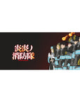 Fire Force anime desk pad 36x16 inches with Special Fire Force lineup, black coats, helmets, kanji.
