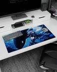 32x16 inches anime girl mouse pad showing silver-haired girl in wide hat drifting beside a giant orca.