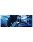 32x12 inches anime girl mouse pad with silver-haired sailor witch beside a giant orca, bubbles and petals.