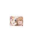 Classic anime girl mouse pad 14x10 inches with winking catgirl and tiny floating kitten, blue bow detail.