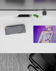 Soft violet sky and drifting petals on a 14x10 inches anime mouse pad, calm cute lavender aesthetic.