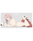 Zero Two Smirk Minimalist Mouse Pad 32x16 featuring vibrant cyan for gaming or workspace energy with anime edge