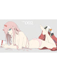 Zero Two Smirk Minimalist Mouse Pad 40x20 featuring her signature smirk, striking cyan eyes, and soft pink tones for a sleek anime-inspired aesthetic