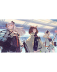 Arknights anime girl desk pad 40x20 inches with three operators in a futuristic hallway scene.