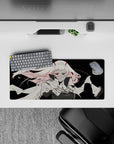28x12 inches mouse pad with a monochrome-meets-crimson design, featuring red eyes and a tattered cloak for a fearless, high-contrast anime look.