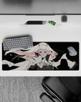 32x12 inches mouse pad with monochrome and crimson theme, showcasing red eyes and a tattered cloak for an intense, bold, anime-inspired look.