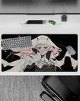 32x16 inches mouse pad with a high-contrast monochrome-meets-crimson design, featuring red eyes, flowing hair, and a tattered cloak for bold anime vibes.