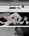 36x16 inches mouse pad with monochrome and crimson elements, featuring red eyes and a tattered cloak for a bold, fearless anime-inspired look.
