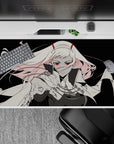 40x20 inches mouse pad with a striking monochrome and crimson design, featuring red eyes, flowing hair, and a tattered cloak for a fearless anime aesthetic.