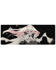 Compact 32x12 inches mouse pad with monochrome-meets-crimson design, featuring red eyes, flowing hair, and a tattered cloak for high-contrast intensity.