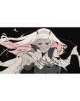 Mouse pad featuring bold anime design, 40x20 inches, with monochrome-meets-crimson theme, red eyes, flowing hair, and a tattered cloak for high-contrast intensity.