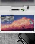 32x16 inches pastel pink-peach haze desk mat, dreamy romantic anime mouse pad for cozy setups.