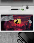 32x16 inches anime mouse pad in crimson clouds and deep violet shadows, sharp contrast, late-night vibe.