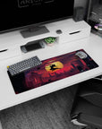32x12 inches anime mouse pad showing a lone ninja mid-leap with twin swords above a glowing city.