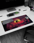 32x16 inches anime mouse pad showing a lone ninja mid-leap with twin swords above a modern skyline.