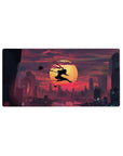 32x16 inches anime mouse pad with ninja silhouette leaping before a giant sun over a glittering city.