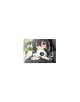 Classic anime girl mouse pad 14x10 inches with glossy eyes, black uniform trim, and panda plush.