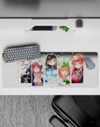 Cute pastel anime desk mat in pink, mint, and blue with confetti dots and tiny florals, 32x12 inches.