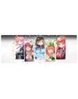 Quintessential Quintuplets anime girl mouse pad, framed blocks with Nakano sisters, 32x12 inches.