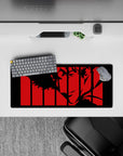 28x12 inches mouse pad with Spike Spiegel in a striking red-and-black silhouette, framed by shadows for an intense, stylish look.