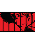 Mouse pad featuring Spike Spiegel, 40x20 inches, in a red-and-black silhouette with shadows and bars for an intense, noir-inspired look.