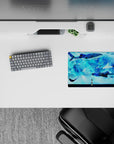 Dreamy deep-blue and aqua mist anime girl mouse pad 14x10 inches, calm ocean vibes for desk setup.