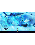 Anime girl desk pad 40x20 inches with whale sharks, star-speckled sea, and cute fish confetti.