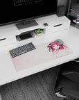 28x12 inches Nino Nakano mouse pad from The Quintessential Quintuplets, mischievous pose on pink desk art.