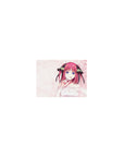 Classic anime girl mouse pad 14x10 inches with pink scribble background and white dress ribbon details.
