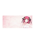 28x12 inches anime girl mouse pad with Nino Nakano, pink scribbles, white dress, smooth desk mat.