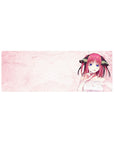 32x12 inches anime girl mouse pad with pink scribbles, white dress ribbons, smooth desk mat for gaming.