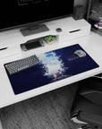 32x16 inches anime mouse pad showing two uniformed students facing on steps, hands reaching in sky.