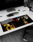 Anime desk pad 36x16 inches featuring Overlord's Ainz with undead army under crimson skies and a powerful grin.
