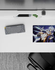 Dreamy cosmic purple anime mouse pad 14x10 inches, silvery lavender hair and glowing highlights.