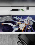 36x16 inches anime desk pad in dreamy cosmic purples and silvery lavender tones, clean magical vibe.
