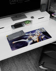 28x12 inches anime girl mouse pad showing lavender-haired space warrior in white-gold armor over a galaxy backdrop.