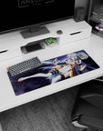 32x12 inches anime girl mouse pad showing a flirty space warrior in white-and-gold armor over a galaxy.